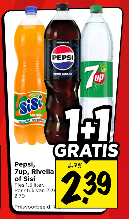 Aanbieding: Pepsi, 7up, Rivella of Sisi