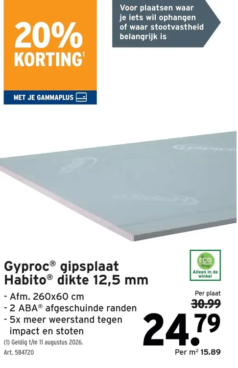 Promotie: gipsplaat Habito dikte 12,5 mm