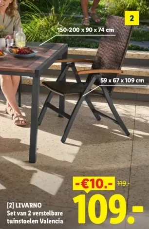 Aanbieding: Set van 2 verstelbare tuinstoelen Valencia