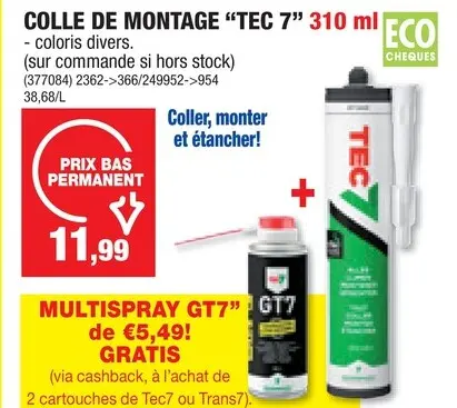 Offre: Tec7 mastic-colle 310ml blanc