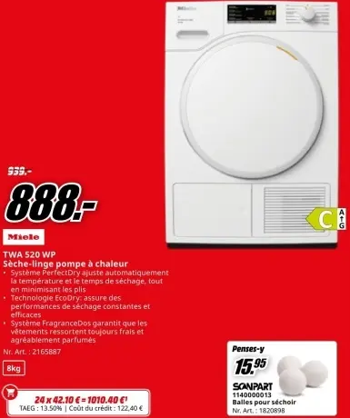 Offre: TWA 520 WP Sèche-linge pompe à chaleur