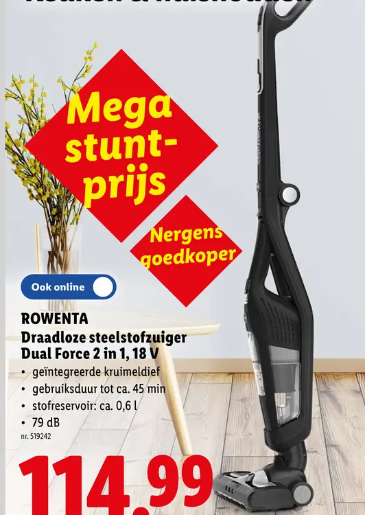 Promotie: Draadloze steelstofzuiger Dual Force 2 in 1