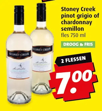Aanbieding: Stoney Creek pinot grigio of chardonnay semillon