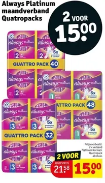 Aanbieding: Always Platinum maandverband Quatropacks