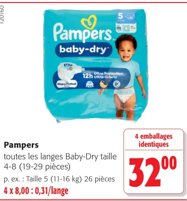 Offre: Toutes les langes Baby-Dry taille 4-8