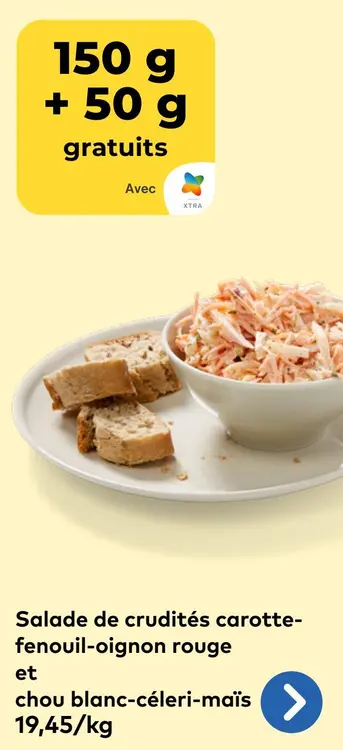 Offre: Salade de crudités carotte-fenouil-oignon rouge et chou blanc-céleri-maïs 