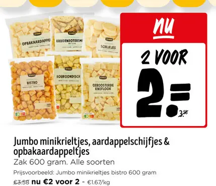 Promotie: Jumbo minikrieltjes, aardappelschijfjes & opbakaardappeltjes