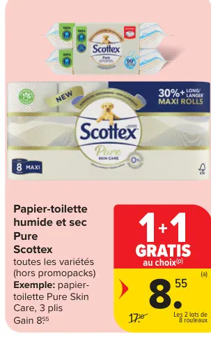 Offre: Papier-toilette humide et sec Pure