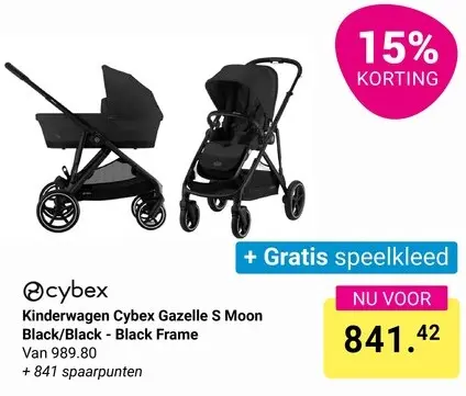 Aanbieding: Kinderwagen Gazelle S Moon Black/Black - Black Frame