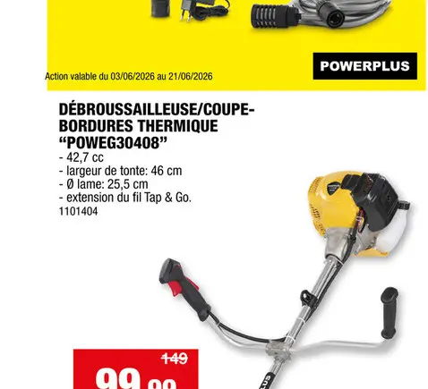Offre: Powerplus EG POWEG30408 débroussailleuse thermique 42,7cc