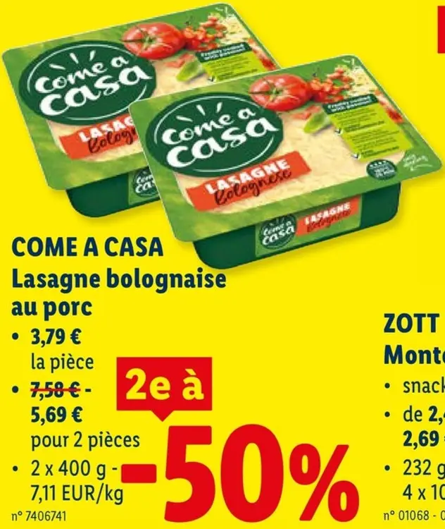 Offre: Lasagne bolognaise au porc