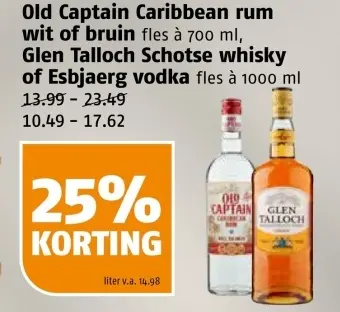 Aanbieding: Caribbean rum wit of bruin, Schotse whisky of Esbjaerg vodka