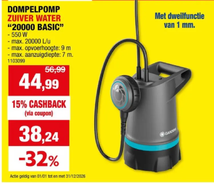 Promotie: Dompelpomp zuiver water "20000 basic"