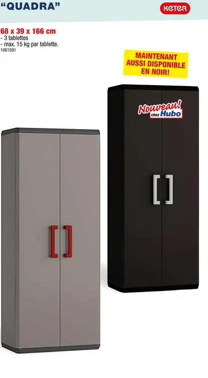 Offre: Keter Quadra armoire de rangement haute 68x39x166 cm noir