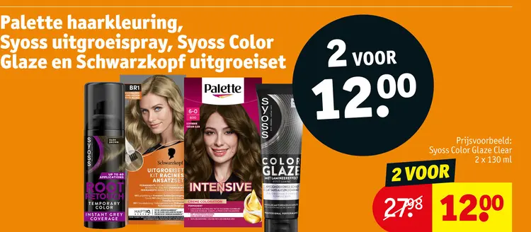 Aanbieding: Palette haarkleuring, Syoss uitgroeispray, Syoss color glaze en schwarzkopf uitgroeiset