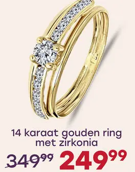 Aanbieding: 14 Karaat geelgouden ring met zirkonia
