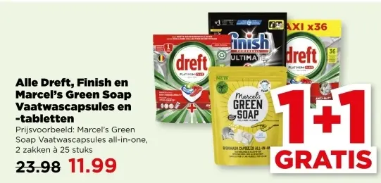 Aanbieding: Alle Dreft, Finish en Marcel's Green Soap Vaatwascapsules en -tabletten