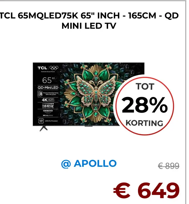Aanbieding: 65mqled75k 65" inch - 165cm - qd mini led tv