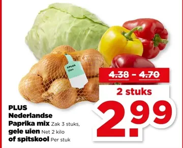 Aanbieding: Paprika mix, gele uien, spitskool