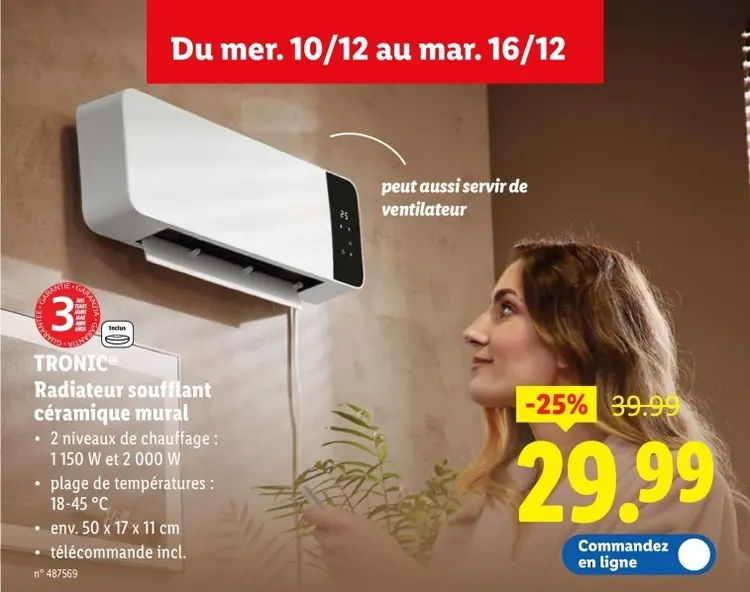 Offre: Radiateur soufflant céramique mural