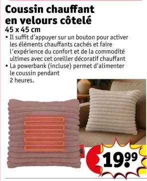 Offre: Coussin chauffant en velours côtelé