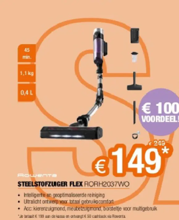 Promotie: Steelstofzuiger flex rorh2037wo