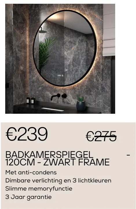 Promotie: Badkamerspiegel 120cm - zwart frame