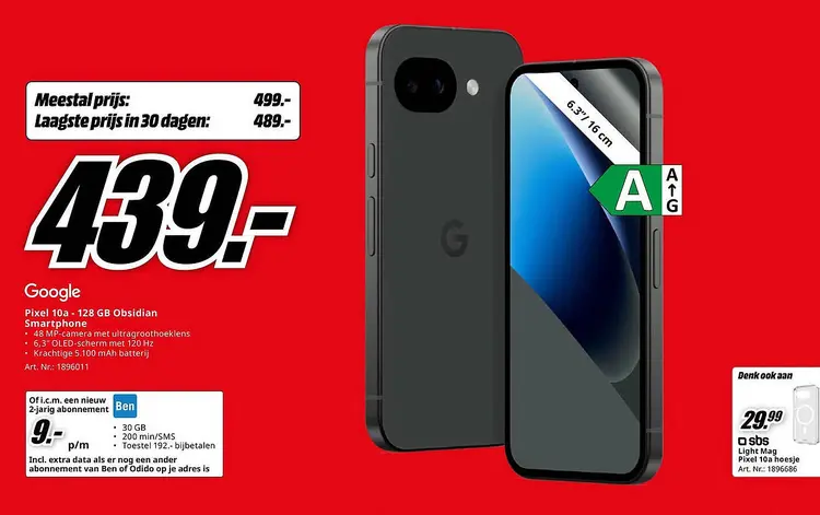 Aanbieding: Pixel 10a - 128 GB Obsidian Smartphone