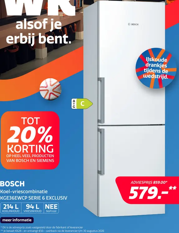 Aanbieding: Bosch KGE36EWCP SERIE 6 EXCLUSIV