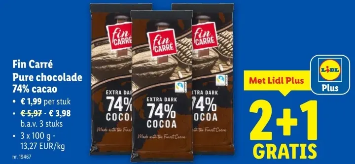 Promotie: Pure chocolade 74% cacao