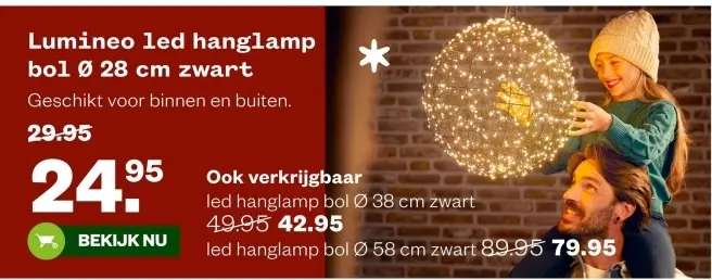 Aanbieding: Lumineo led hanglamp bol Ø 28 cm zwart
