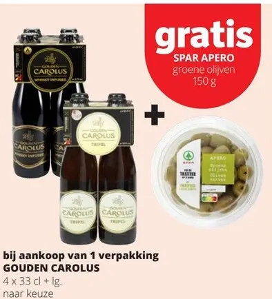 Promotie: Gouden Carolus Speciaalbier met Spar Apero Groene Olijven