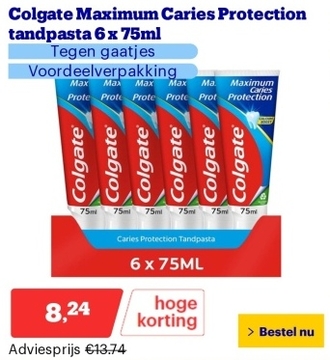 Aanbieding: Colgate Maximum Caries Protection tandpasta 6 x 75ml - Tegen gaatjes - Voordeelverpakking
