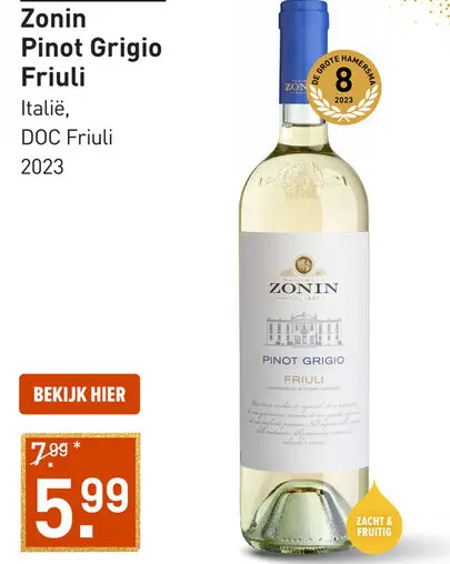 Aanbieding: Zonin Pinot Grigio Friuli 75CL