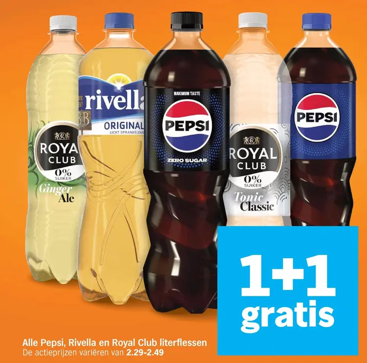 Aanbieding: Pepsi, Rivella en Royal Club literflessen