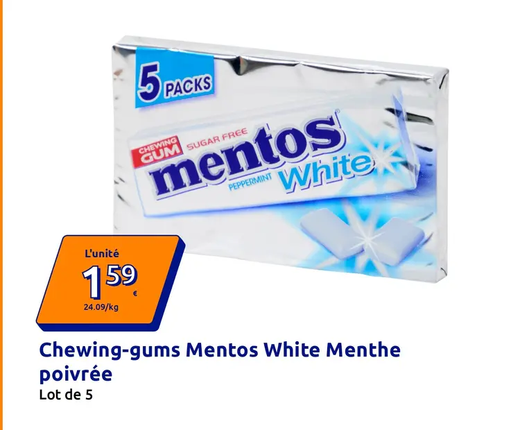 Offre: Chewing-gums Mentos White Menthe poivrée