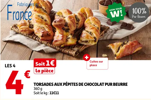 Promotie: Torsades aux pépites de chocolat pur beurre