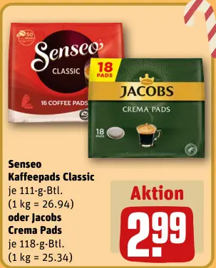 Aanbieding: Kaffeepads Classic oder Jacobs Crema Pads