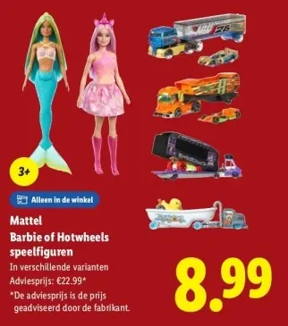 Aanbieding: Barbie of Hotwheels speelfiguren