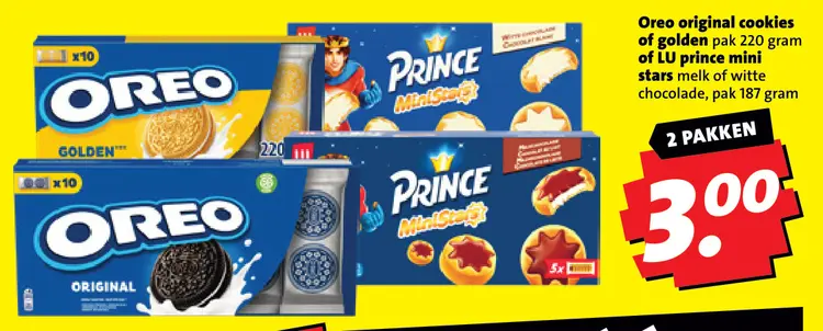 Aanbieding: Oreo original cookies of golden or LU prince mini stars