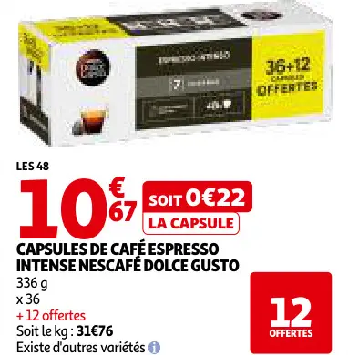 Offre: Capsules de café espresso intense