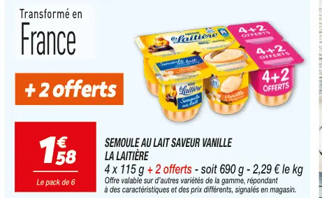 Offre: Semoule au lait saveur vanille