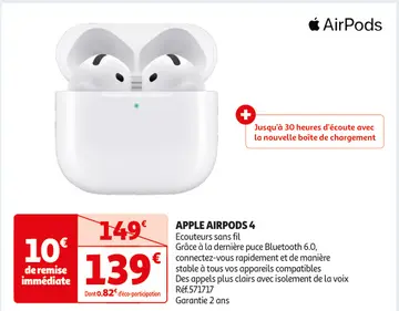 Offre: APPLE AIRPODS 4 Ecouteurs sans fil