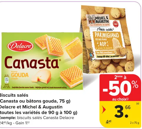 Offre: Biscuits salés Canasta ou bâtons gouda, Delac