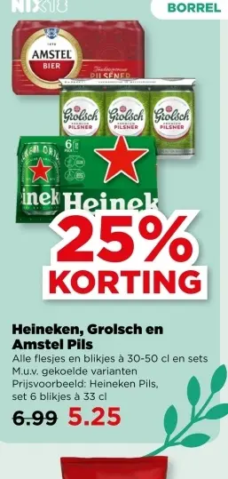 Aanbieding: Heineken, Grolsch en Amstel Pils