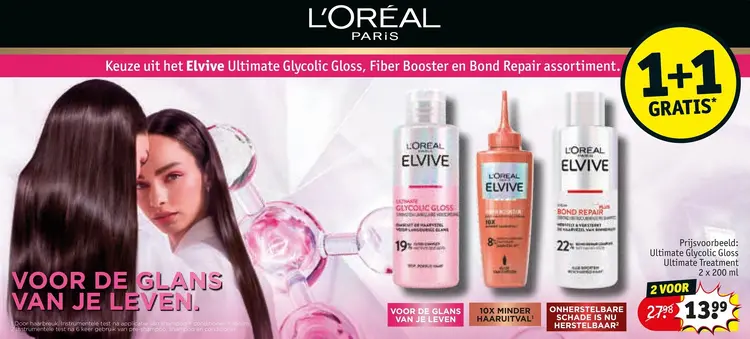 Aanbieding: Elvive Ultimate Glycolic Gloss, Fiber Booster en Bond Repair