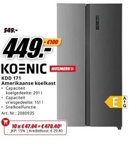 Aanbieding: KOENIC KDD 171 Amerikaanse koelkast