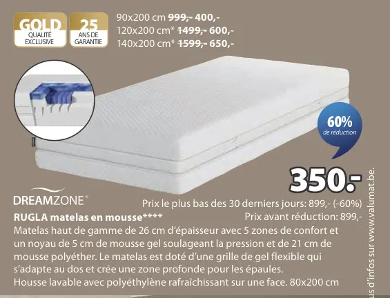 Offre: RUGLA matelas en mousse
