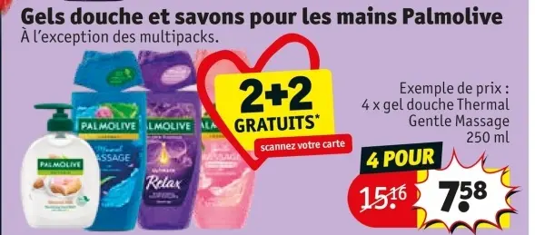 Offre: Gels douche et savons pour les mains