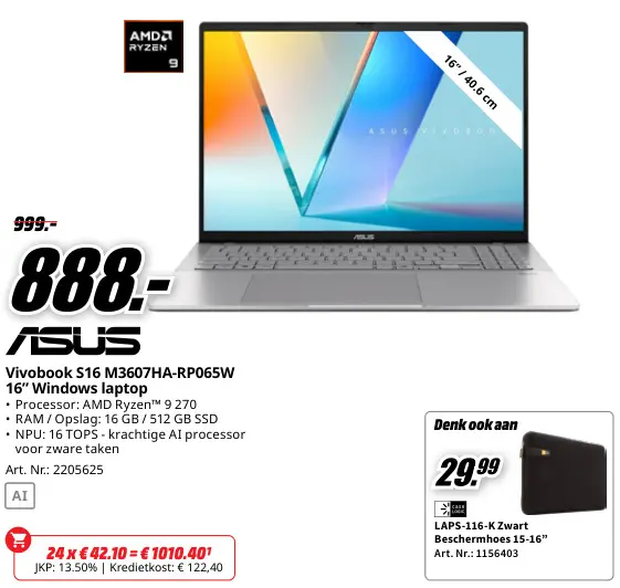 Promotie: HP 15-fc0100nb 15.6" Windows laptop